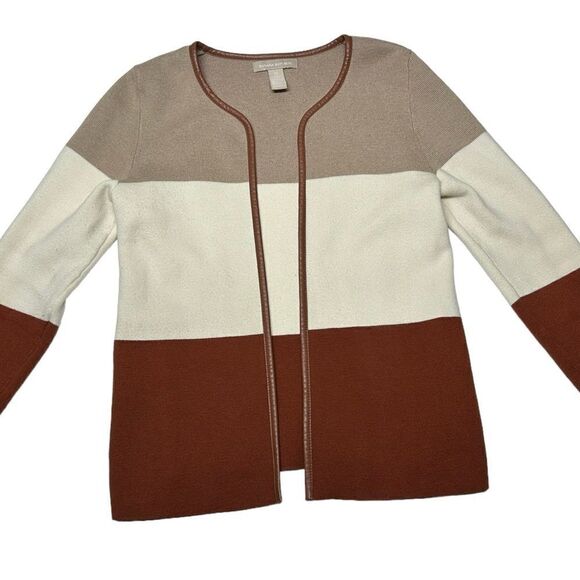 Banana Republic Silk Blend Color Block Cardigan Fall Colors Beige Dark Orange - Picture 4 of 9